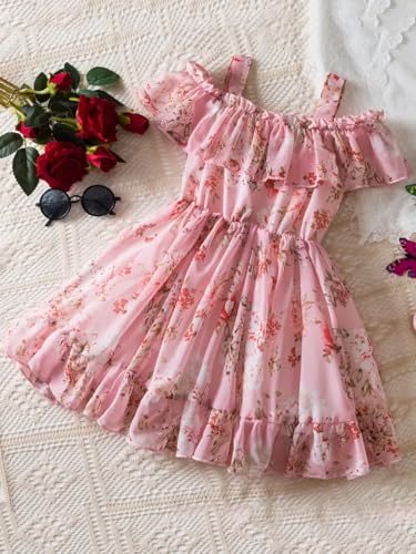 Image of Buy & Try by Dharmikaay Georgette Girl's Floral Printed Frock Dress for Girls Short Frock Baby Princess Western Dresses| Stylish Fancy Kids Clothing for Festival, Fashion
