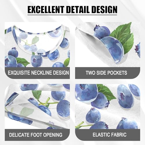 Blueberry Print Summer Cute Pajama Sets, Short Sets for Daily Wears and Sleep Wears4