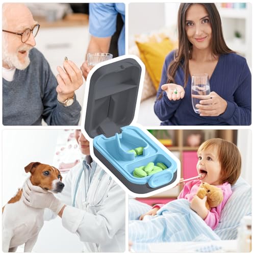 Image of Pill Cutter | Pill Splitter for Small or Large Pills | Design in The USA| Cuts Vitamins |- Adjustable Splitter+ V-Shape Holder & Detachable Pad, Easy to Clean, Safe for Seniors, Kids, Pets-gray
