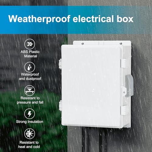 Waterproof Outdoor Electrical Junction Box, ABS Enclosure with Mounting Panel & Hinged Cover