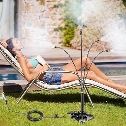 Kit Nebulizador Jardín Terraza, Sistema de Nebulización con 4 Boquillas, Nebulizador Portatil para Patio, Con manguera de 8M,Nebulizador Telescópico Vertical de 360° para Eventos al Aire Libre