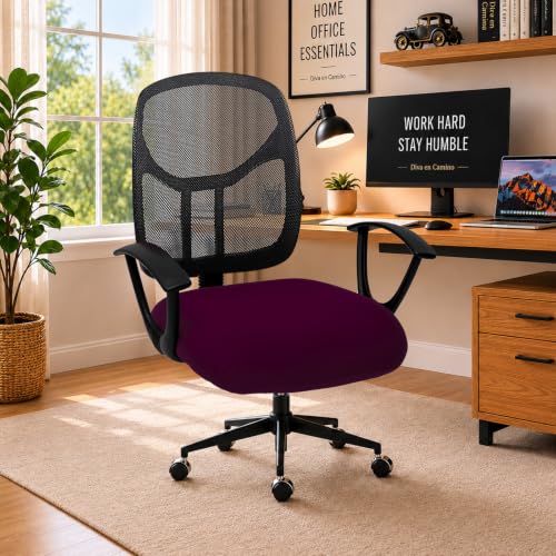 Image of DIVA EN CAMINO DEC Stretchable Desk Office Chair Seat Cushion Covers - Universal Spandex Computer Chair Slipcover - Removable Washable Cushion Protectors for Dogs, Cats, Pets (Plum)