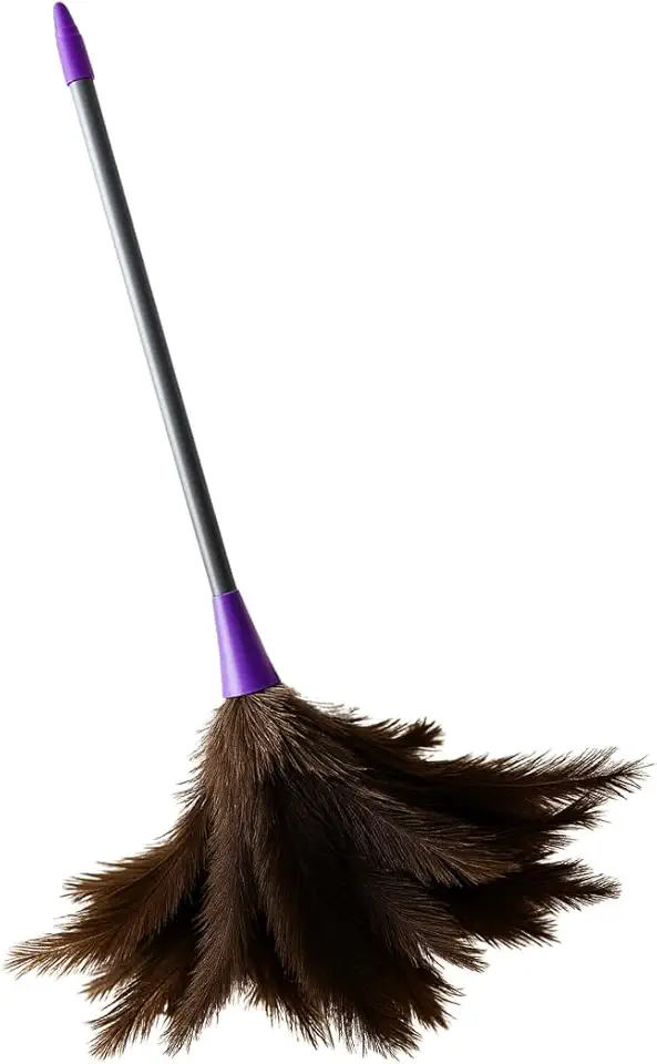 Espanador de Pó Longo 95cm (Nomo 60) – Penas de Avestruz Macias, Cabo Prateado com Detalhe Lilás
