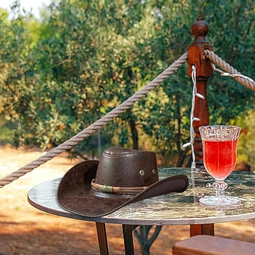 Image of Western Cowboy Hat for Men Women Jazz Top Hat for Travel Outdoor Performance Coffee