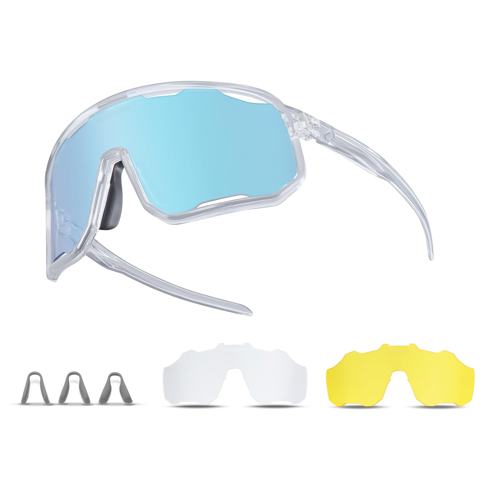 ROCKBROS Photochromic Cycling Sunglasses for Men and Women with 3 Interchangeable Lenses, UV400 Sports Glasses with Lightweight TR90 Frame for Cycling, Running, Hiking and Outdoor Activities