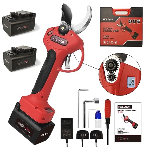 Kolenda Professional Electric Pruning Shears with LCD Display,1.26' Cutting Diameter for Gardening Heavy Duty, Cordless Pruner with 2 pieces 2.5Ah Lithium Batteries