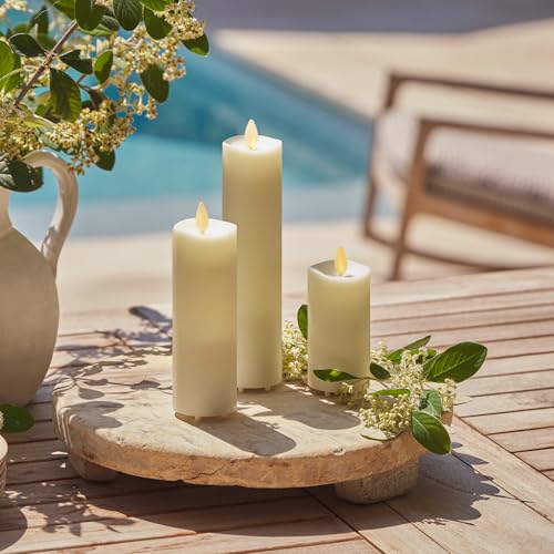 Image of Luminara Outdoor Slim Pillar Flameless LED Candle, Ivory 2 inch x 8.5 inch, Moving Flame Weather Resistant Timer Ready Battery Operated Safe Melted Edge
