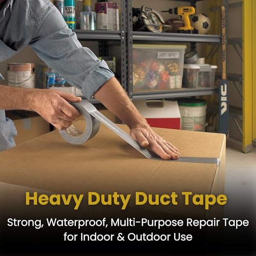 Image of Heavy Duty Silver Duct Tape 2 Pack, 1.89 Inch x 60 Yards, 48mm X 54.55M Industrial Strength Waterproof Adhesive Tape for Repairs, Sealing and DIY,