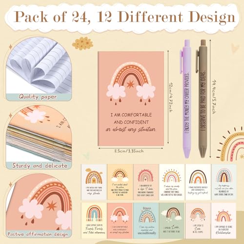 Image of Mooliwe 48 Pcs Positive Affirmation Gift Set Gratitude Notebooks with Pens Small Bags Motivational Encouragement Notepads Daily Affirmations Journal for Women Stress Relief Self Care (Cute)
