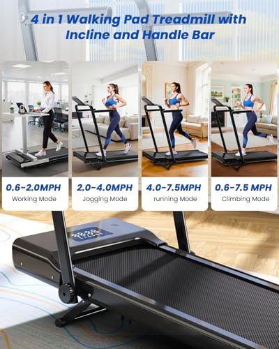 Image of DeerRun Walking Pad Treadmill with Incline and Handle Bar, 4-in-1 Foldable Under Desk Treadmills for Home Small or Office, 300 lbs Capacity 3.0 HP Folding Portable Walking Pad with APP