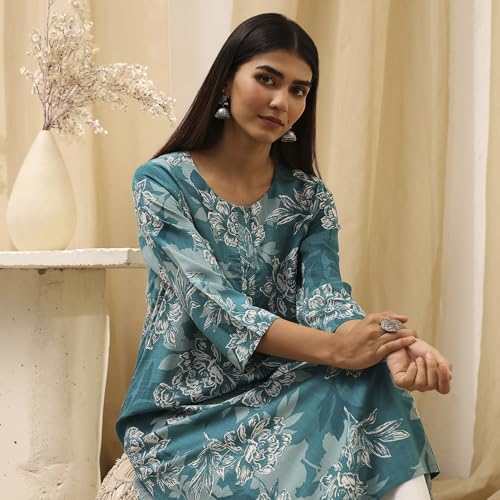 Image of BIBA Women Rayon Viscose Straight Fit Straight Printed Kurta