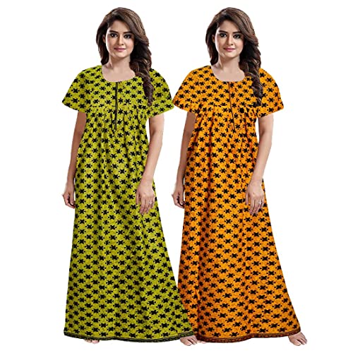 Image of Nighty for Women Cotton Printed Maxi Gown Ankle Length Nighty Night Dress Gown for Women Maxi (Combo Pack of 2)