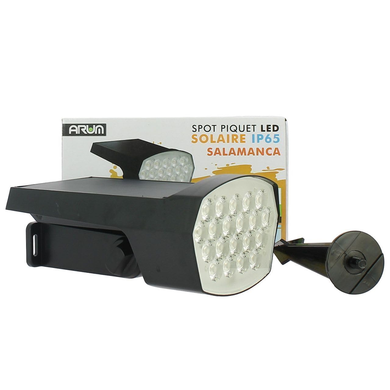 Arum LIGHTING - Lot de 2 Spots Solaires Extérieurs SALAMANCA, Piquets à Planter, Puissant 400 Lm (Eq. 40W), Couleur Réglable (Blanc Chaud/Froid), 3 Modes, Étanche IP65, Autonome Jardin