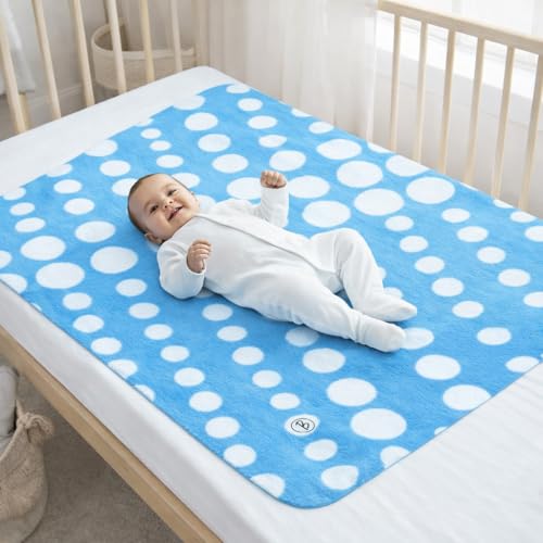 Image of Btag Baby Waterproof, Super Soft Fast Drying Mattress Protector | Extra Absorbent, Anti-Itching Sheet for New Born,Toddler (Size 70x100 cm, Pack of 1, Blue Dot)