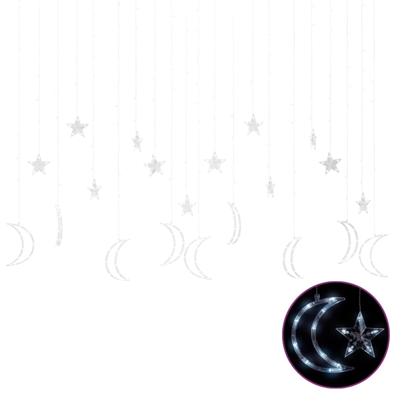 Luces estrella y luna 345 LEDs blanco frío con control remoto, Luces Navidad Exterior, Guirnalda Luces Interior, Luces Decorativas Habitacion, Decoracion Navidad Hogar, Fairy Lights