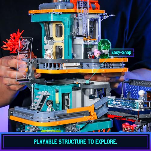 Image of FUNWHOLE Cyberpunk Mansion Lighting Building-Bricks Set - 2524 Pcs Future City Modular Buildings Set Display Idea for Adults and Sci-fi Lovers