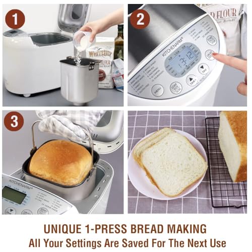 KITCHENARM 19-in-1 HANDY Bread Machine with Homemade Cycle and Gluten Free Setting - Beginner Friendly 2LB 1.5LB 1LB White Bread Maker Machine with Recipes and Delay Timer image 4