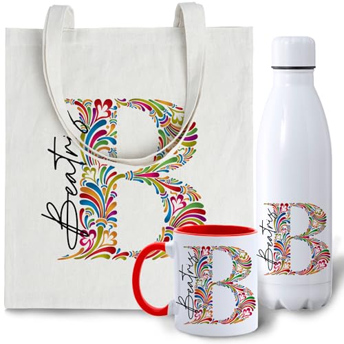 Set Regalo Personalizado Mujer Tote Bag con Inicial y Nombre +