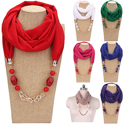 Guojiang Womens Classic Necklace Sash Scarf With Jewelry Pendant Shawl Gift Scarf Necklaces For Women, Green2