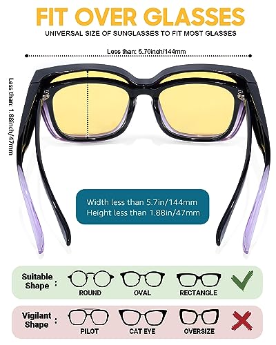 IGnaef Trendy Oversized Fit Over Night Vision Driving Glasses Anti Glare for Women Polarized Nighttime Glasses IF75113