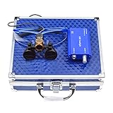 MrHugoo 3.5X 420mm Working Distance Optical Glass Binocular Loupes with Filter LED Head Light Lamp , Carrying Aluminum Case (Blue)