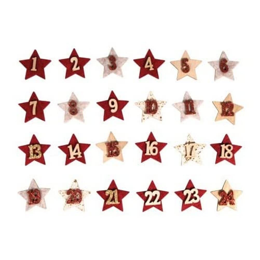 Rayher Wood/Felt Adv.Calendar Numb.1, 4cm ø, Coloured, w. adh. dot, assort, tab-Bag 24 Pieces, 46610999, 4 cm ø