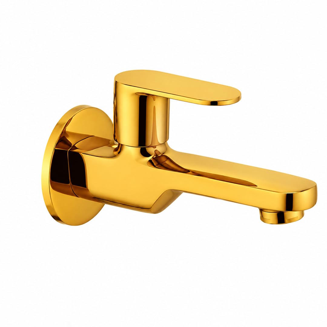 Maipo Dove Gold Brass Long Body Wall Mounted Bib Cock Tap with Flange, Bathroom Faucet, Wall Mounted Water Tap, Long Body Bathroom Tap, Premium Brass Bib Tap with Gold Finish-image-42