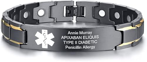 MEALGUET Pulsera de identificaciĂłn de acero inoxidable con grabado gratuito personalizado de 2 tonos, color negro, cepillado, para hombre MEALGUET Pulsera de identificaciĂłn de acero inoxidable con grabado gratuito personalizado de 2 tonos, color negro, cepillado, para hombre