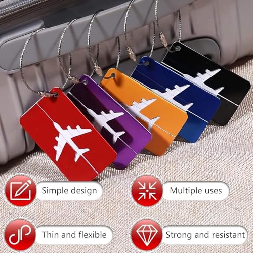 Image of (Set of 5) Aluminum Alloy Metallic Luggage Tags Handle Wraps with Stainless Loop Anti-Break for Travel Identification Suitcase Bag Tag, School & Office Bags (Blue)
