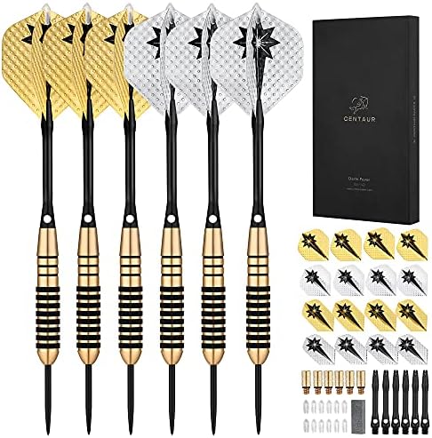 CENTAUR 6 Pack Steel Tip Darts, Professional 22/24 Grams Metal Dart Set with Aluminum Shaft 2 Style 6 Darts Flights and Dart Case, Gift Case