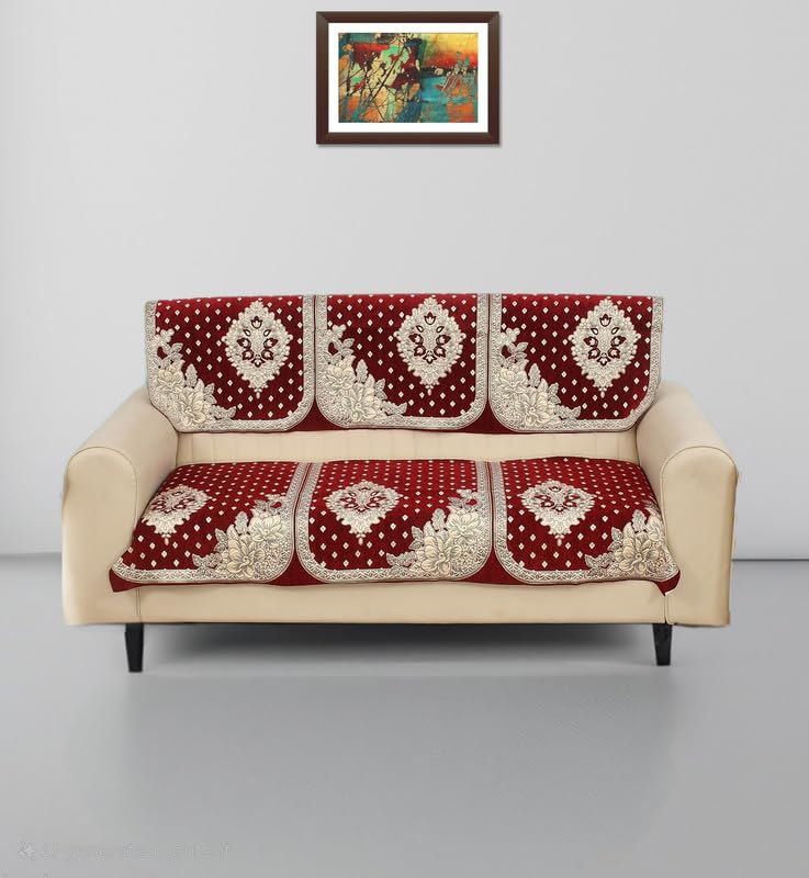 Velvet 3 Seater Sofa Cover | Anti-Slip Sofa Protector Covers | Slipcovers for Living Room Home Decor | Suitable for Sofa Cum Bed (Pack of 2, Maroon)-image-27