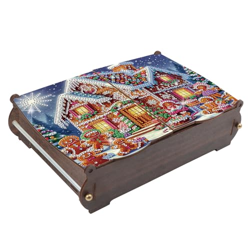 Image of Diamond Painting Kit Wooden Storage box, Christmas DIY Snow House Special Shaped Diamond Art Flip cover Wooden Money Box, Handmade Art Desktop Decorations Birthday Gifts For Friends