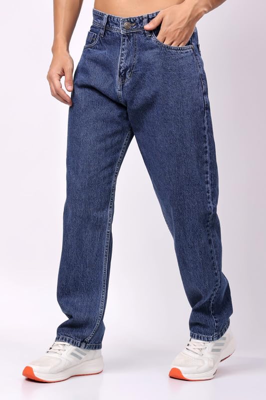 Image of London Hills Men's Relaxed Fit Baggy Jeans | Streetwear Style Loose Denim Pants for Casual Wear | Comfortable Cotton Blend Jeans with Trendy Wide Leg Fit