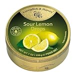 Pack of 3 Cavendish & Harvey Sour Lemon Fruit Drops in Tin – Premium Fruity Travel Sweets made with Real Fruit Juice, Vegan Friendly Confectionery Hard-Boiled Candies – Each H4 x 9.7cm Diameter, 200g