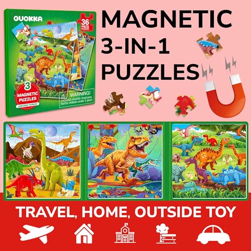 Image of Magnetic Puzzles for Toddlers 3-5 - Kids Travel Toys for Boys and Girls | 36 Pieces Sudoku Toddler Puzzles Ages 2-4 - Jurassic Kids Travel Game Ages 4-6 - Car Airplane Road Trip Games