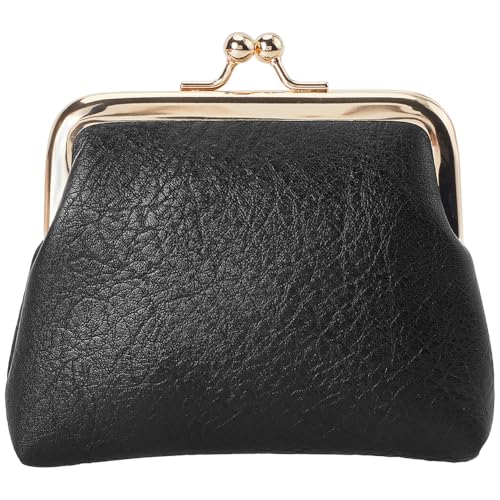 CREATCABIN Mini Portefeuille Vintage Cuir avec Fermeture Baiser Femme Porte Monnaie Poche Argent Cadre Métal Portefeuille Compact Fin Cadeau pour Carte...
