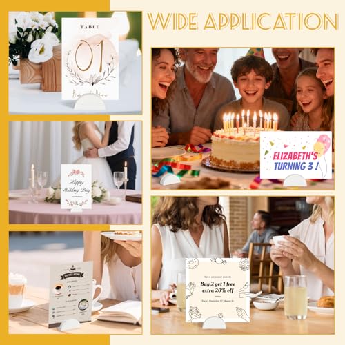 Image of 24Pcs White Wood Table Number Stands, Wood Place Card Holders | Include Traceless Adhesive Stickers, Semicircular Design Place Card Holders for Wedding, Ceremony, Birthday, Party, Events