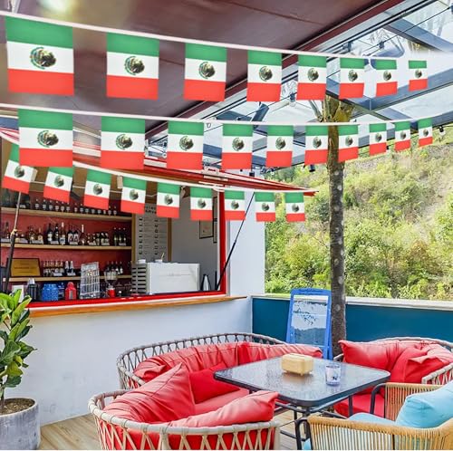 Image of 2 Pack Mexico Flag Banner String Small Mini 66 Feet 60 Pcs Mexican Hanging Flags Decoration
