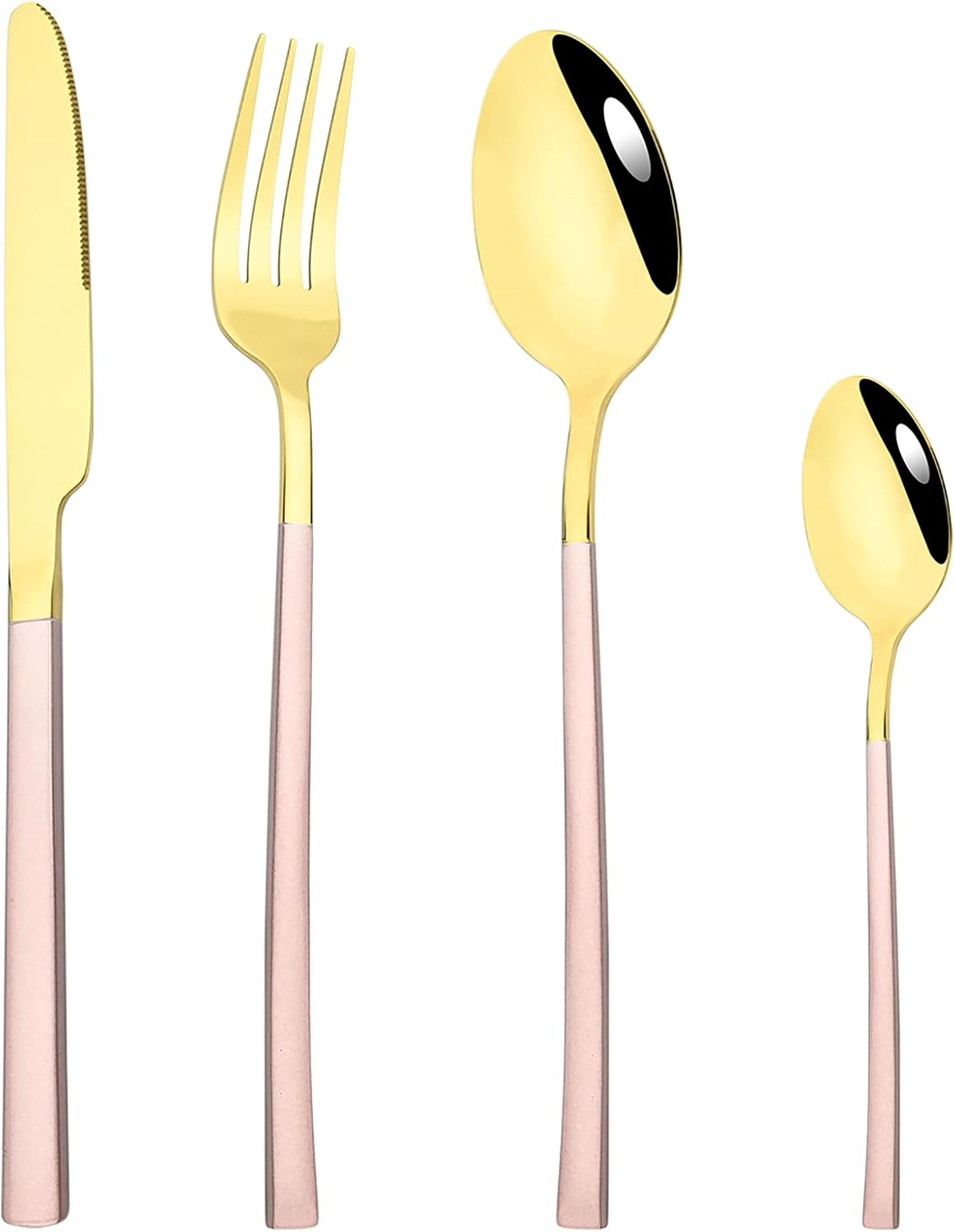 24-Piece Mirror Champagne Gold Flatware Set, 18/0 Stainless Steel Cutlery Set Service for 6, Tableware Utensils Include Knife Fork Spoon and Teaspoon, Dishwasher Safe