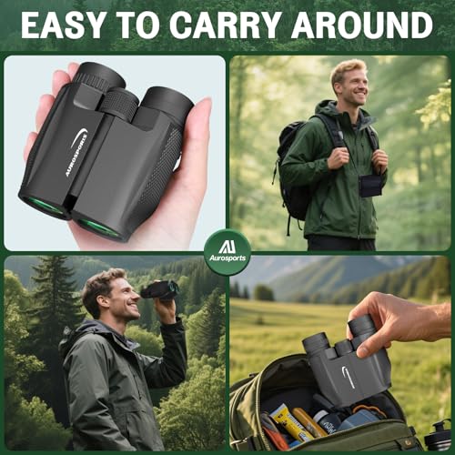Image of Aurosports 12x32 Compact Binoculars for Adults - Small Pocket Binos with FMC&BAK4, Wide 273ft /1000yds Field of View - Easy Focus for Bird Watching, Hiking, Cruises, Travel, Gifts for Men Women