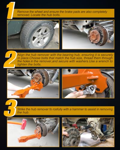 Image of Wheel Bearing Hub Removal Tools Kit for 5, 6 and 8 Lug Bolt-On Hubs | Hub Buster Puller for Seized Wheel Bearing Hub Assemblies, Automotive Axle Hub Removal Tool