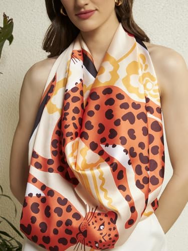 Image of Ravaiyaa - Attitude is everything Women Silk Digital Print Large Square Scarf Breathable Lightweight Neckerchief Printed Headscarf 40 inch x 40 inch Inch