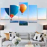 SIGNWIN 5 Panel Canvas Wall Art Modern Art Expressive Hot Air Balloon Minimalist Multicolor Photography Transportation for Home Decorations Ready to Hang - 60
