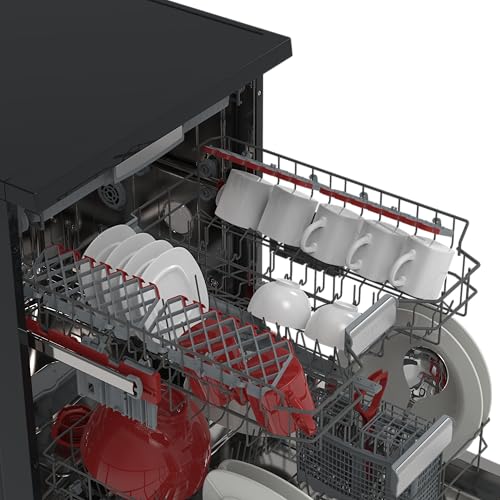 Sharp QW-NA3YF42AM-DE Geschirrspüler freistehend, 60 cm, 14 Maßgedecke, A, 42 dB, SteamWash, DualProWash, EcoWash, AutoDoor, WLAN, Weiß