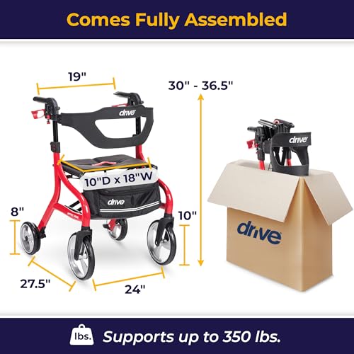 Image of Drive Medical Nitro Sprint Rollator Walker with Seat, Standard Size, Red