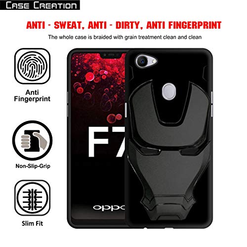 Image of COVERLY Official 3D Touch Feel Trending Marvel Avengers Logo Mask Soft Rugged Grip Silicone Iron Man Super Power Cartoon Movie Engraved Silicone Matte Back Cover for Oppo F7 - Black