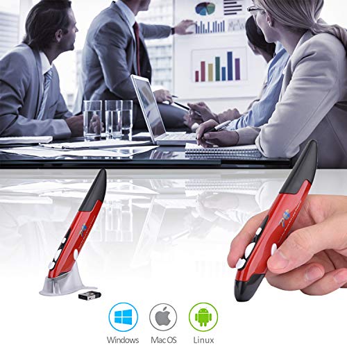 Wireless Optical Pocket Pen Mouse,Promi 2.4 Ghz Usb 3.0 Wireless Optical 2-In-1 Digital Pen Mouse & Adjustable 800/1200/1600 Dpi,Ergonomic Mouse For Macbook Notebook Desktop (Red) #TOP1