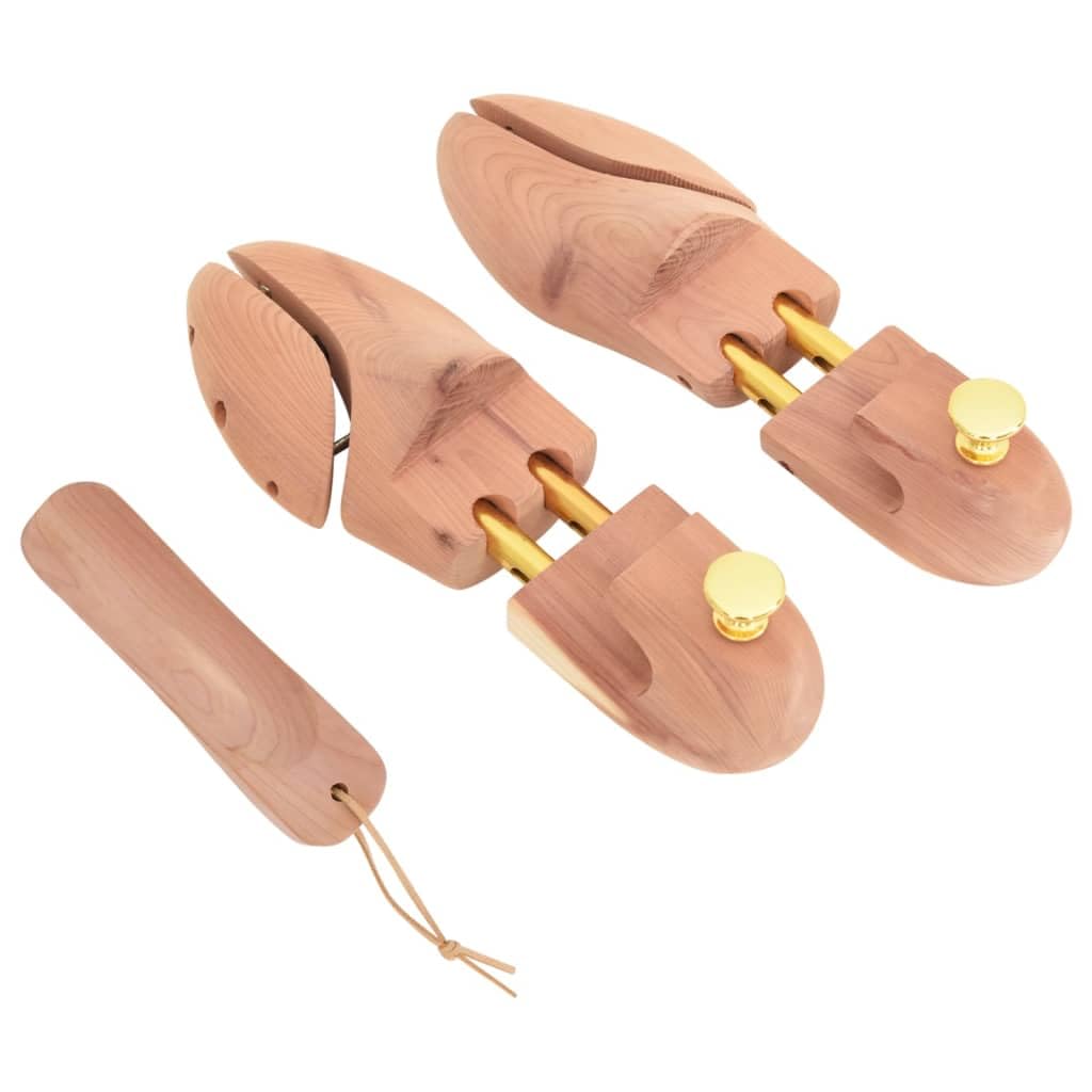 Horma de zapatos con calzador de madera maciza de cedro UE 44-45, doble ajustable, para hombre, zapatos de piel, botas para mantener la forma, secado, cuidado del olor y evitar arrugas