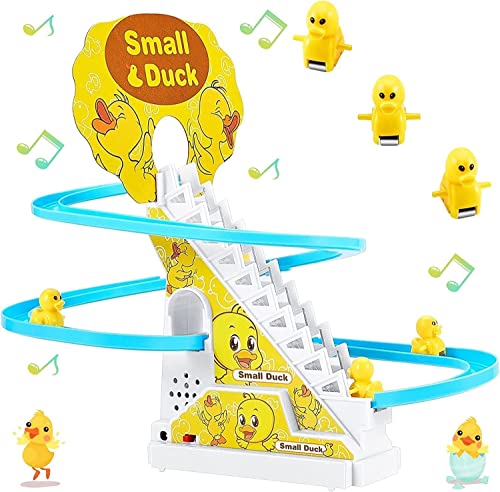 Image of OPINA Duck Track Slide Toys Climb Stairs Toy Railcar | Educational Climbing Stairs Toys With Music For Children Toddler Boys Girls (3 Ducks Included)(Small Duck),Multicolor