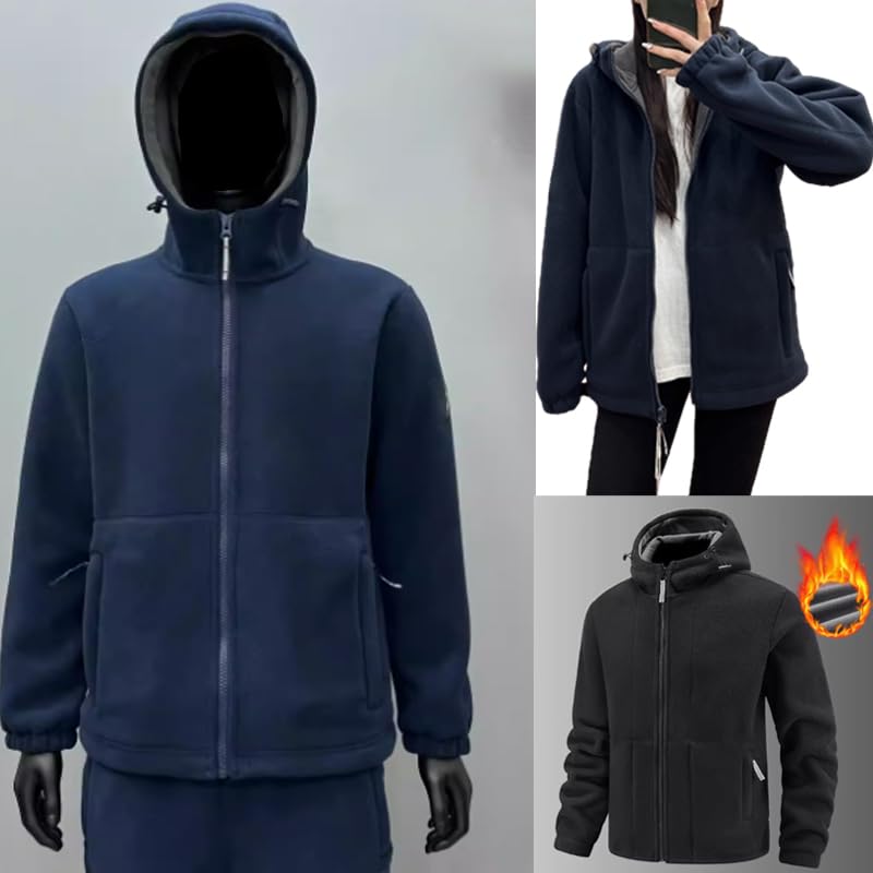 Double-Layer Fleece Hooded Jacket for Men and Women, Winter Outdoor Full Zip Thick Fleece Warm Hoodies Jackets Coat2